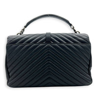 College Shoulder Bag Black in Calfskin, Silver hardware