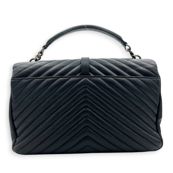 College Shoulder Bag Black in Calfskin, Silver hardware