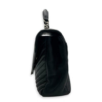 College Shoulder Bag Black in Calfskin, Silver hardware