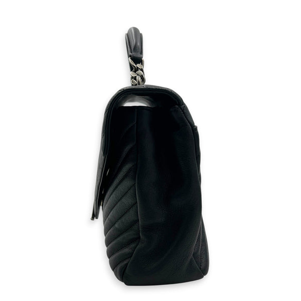 College Shoulder Bag Black in Calfskin, Silver hardware