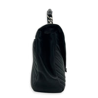 College Shoulder Bag Black in Calfskin, Silver hardware
