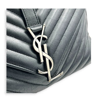 College Shoulder Bag Black in Calfskin, Silver hardware