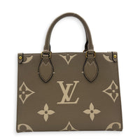 OnTheGo PM Beige Tote Bag in Monogram Empreinte Leather, Gold hardware