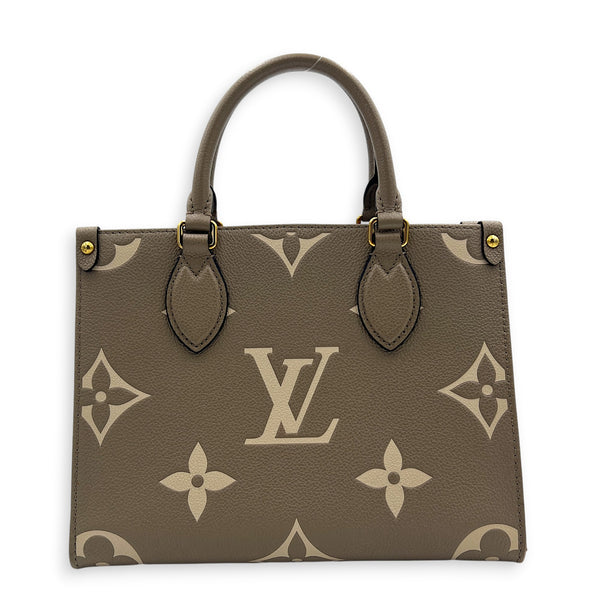 OnTheGo PM Beige Tote Bag in Monogram Empreinte Leather, Gold hardware