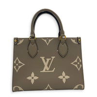 OnTheGo PM Beige Tote Bag in Monogram Empreinte Leather, Gold hardware
