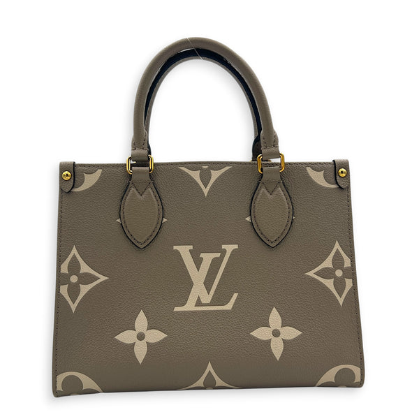OnTheGo PM Beige Tote Bag in Monogram Empreinte Leather, Gold hardware