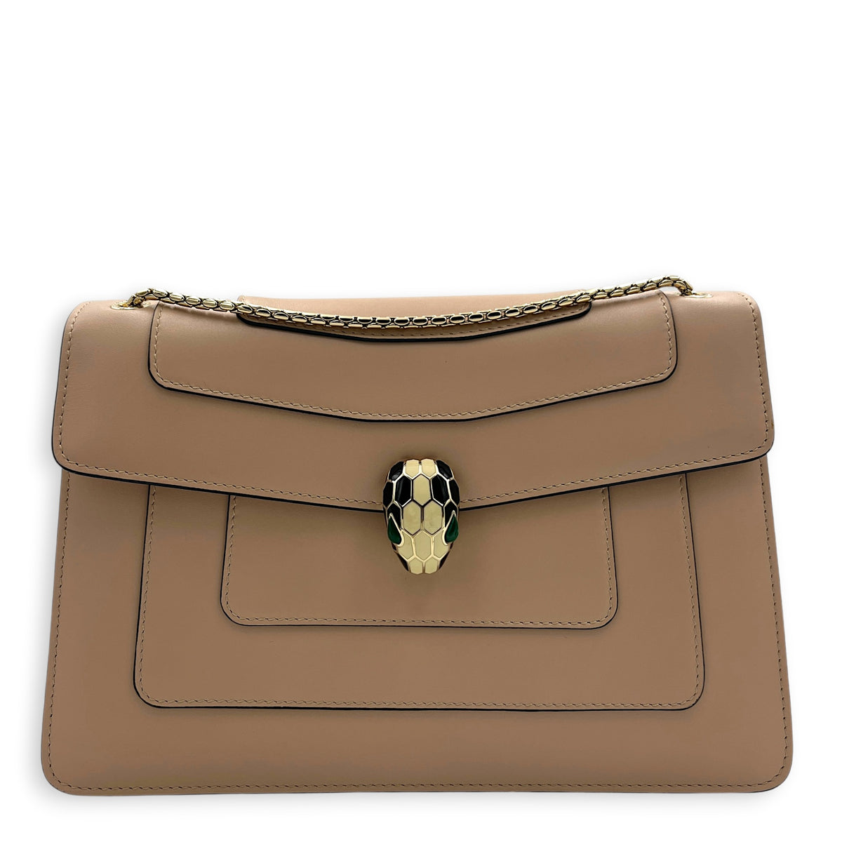 Serpenti Forever Shoulder Bag Beige in Calfskin, Light Gold hardware