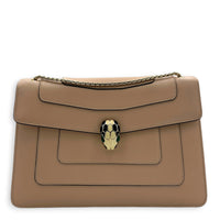 Serpenti Forever Shoulder Bag Beige in Calfskin, Light Gold hardware