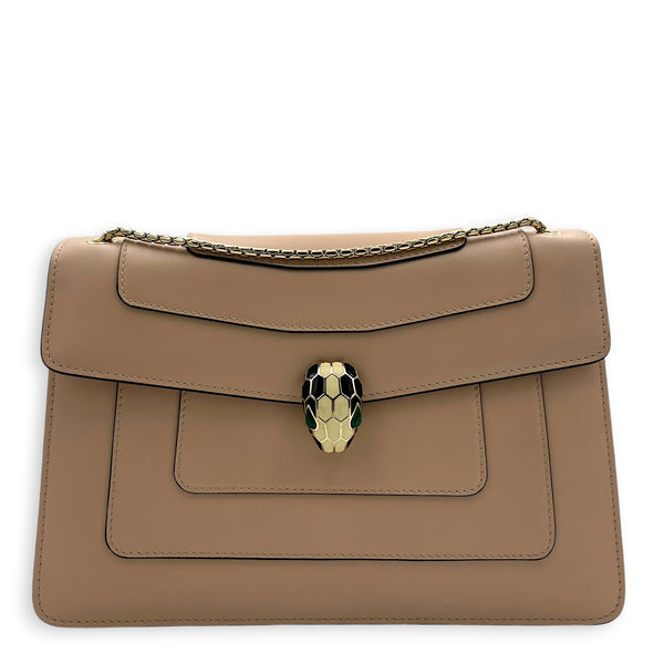 Serpenti Forever Shoulder Bag Beige in Calfskin, Light Gold hardware