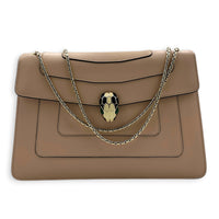Serpenti Forever Shoulder Bag Beige in Calfskin, Light Gold hardware