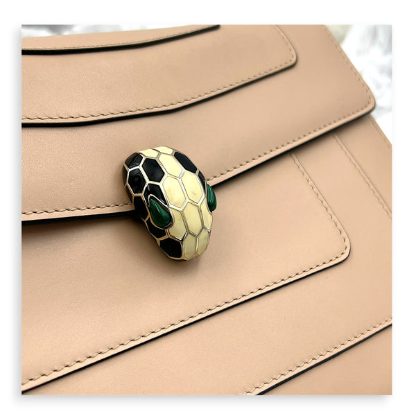 Serpenti Forever Shoulder Bag Beige in Calfskin, Light Gold hardware