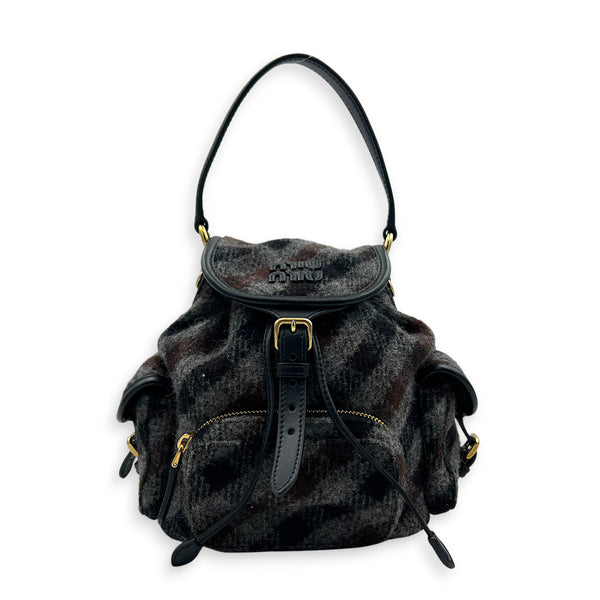 Wool Backpack Grey in Wool, Gold hardware