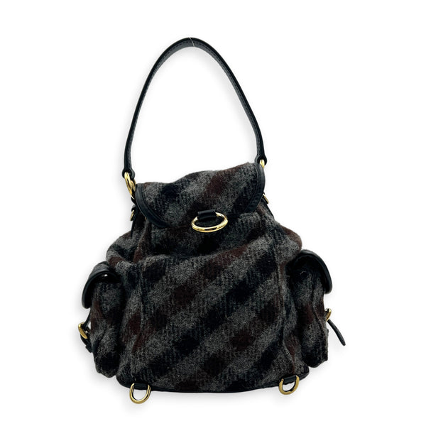 Wool Backpack Grey in Wool, Gold hardware