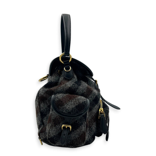 Wool Backpack Grey in Wool, Gold hardware