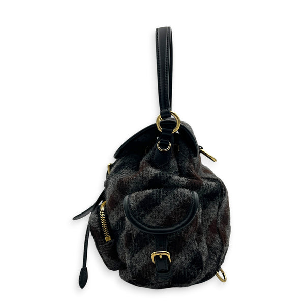 Wool Backpack Grey in Wool, Gold hardware