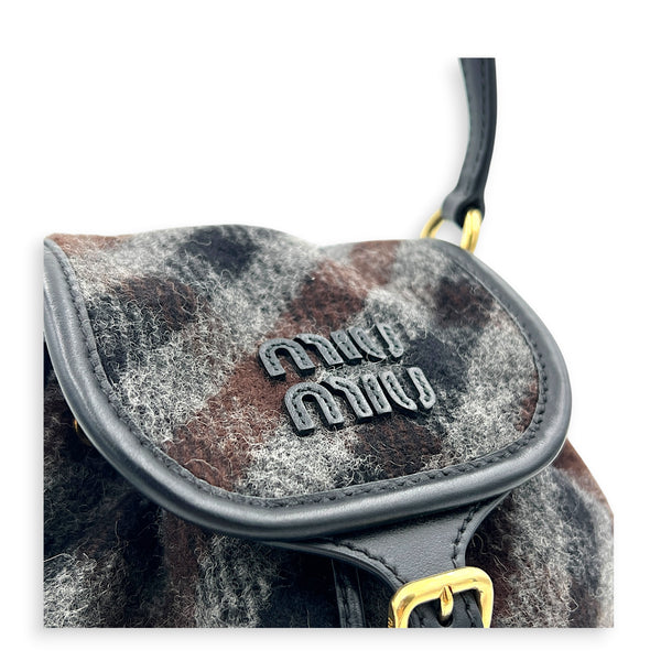 Wool Backpack Grey in Wool, Gold hardware