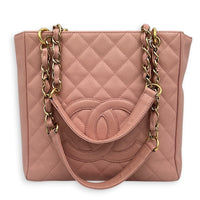 PST Tote Bag Pink in Caviar Leather, Gold hardware
