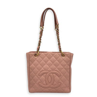 PST Tote Bag Pink in Caviar Leather, Gold hardware