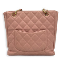PST Tote Bag Pink in Caviar Leather, Gold hardware