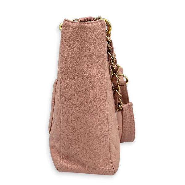 PST Tote Bag Pink in Caviar Leather, Gold hardware
