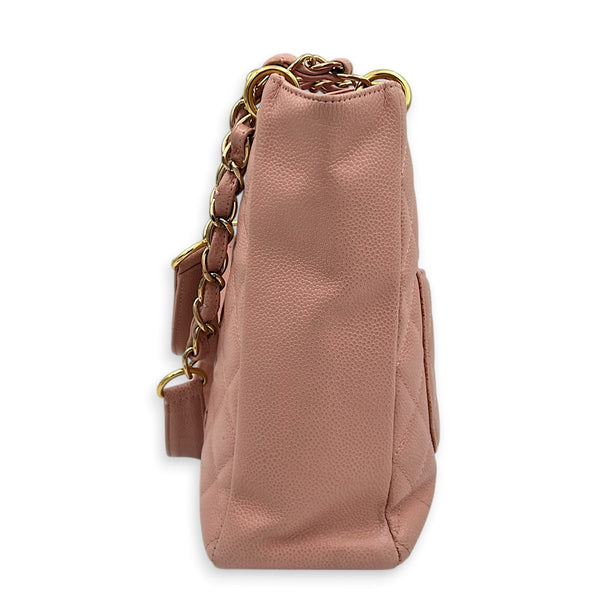 PST Tote Bag Pink in Caviar Leather, Gold hardware