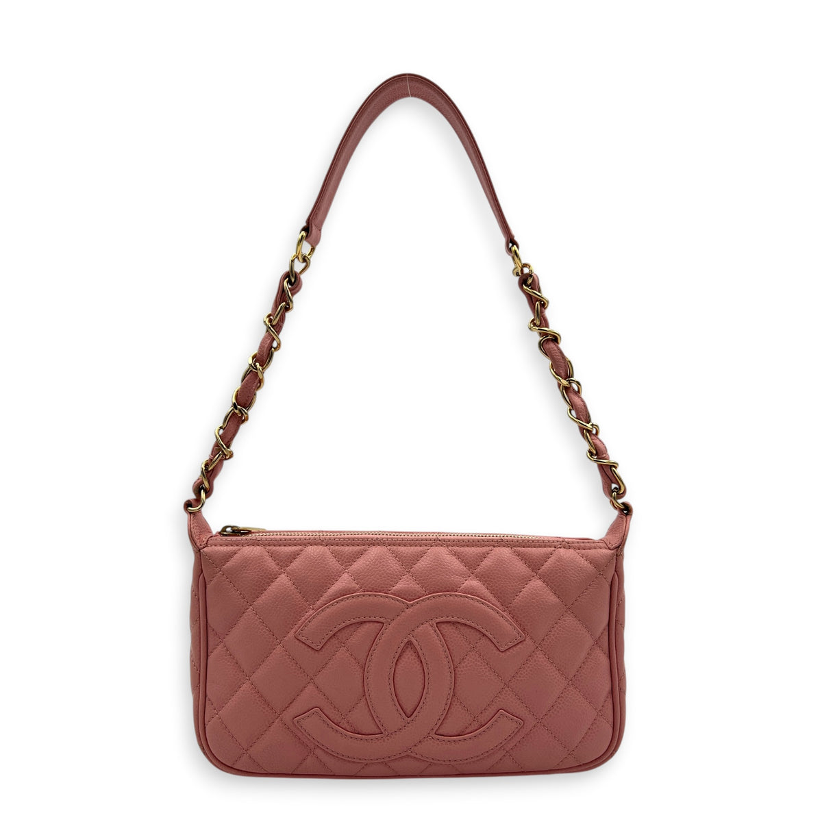 Timeless CC Pochette  Shoulder Bag Pink in Caviar Leather, Gold hardware