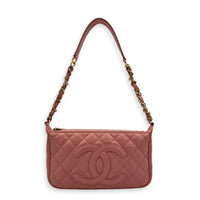 Timeless CC Pochette  Shoulder Bag Pink in Caviar Leather, Gold hardware