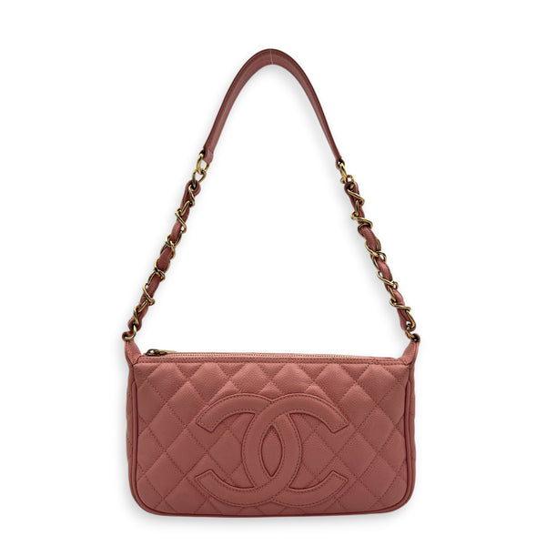 Timeless CC Pochette  Shoulder Bag Pink in Caviar Leather, Gold hardware