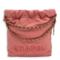22 Tote Top Handle Bag Mini Pink in Caviar Leather, Gold hardware
