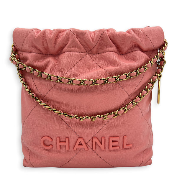 22 Tote Top Handle Bag Mini Pink in Caviar Leather, Gold hardware