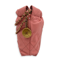 22 Tote Top Handle Bag Mini Pink in Caviar Leather, Gold hardware