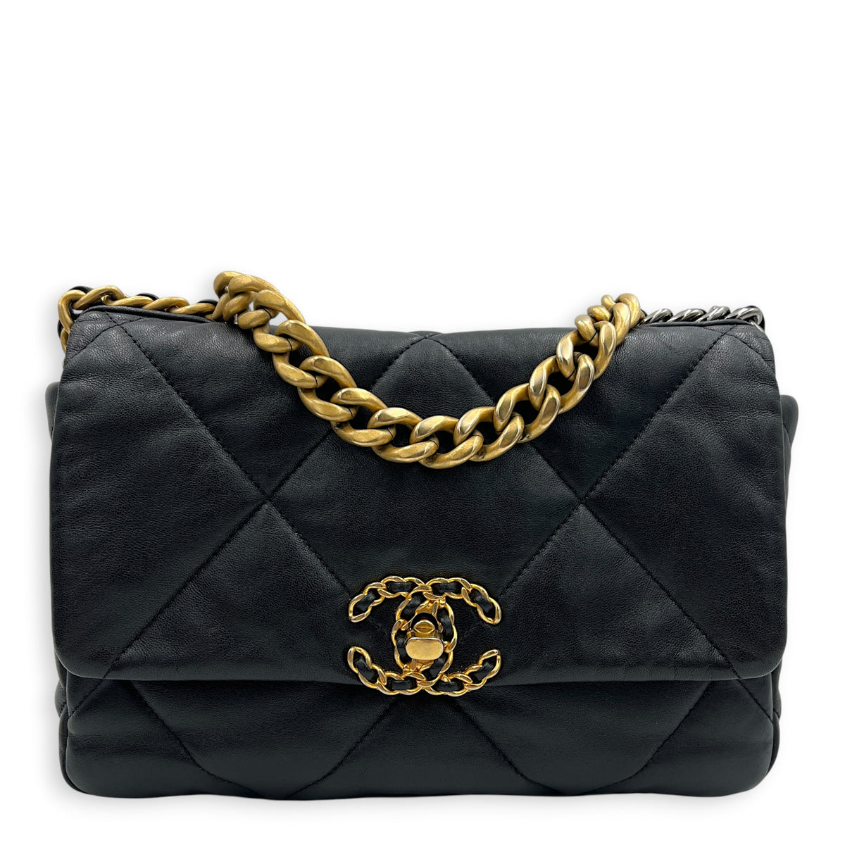 Flap Shoulder Bag Small Black in Lambskin, Mixed hardware