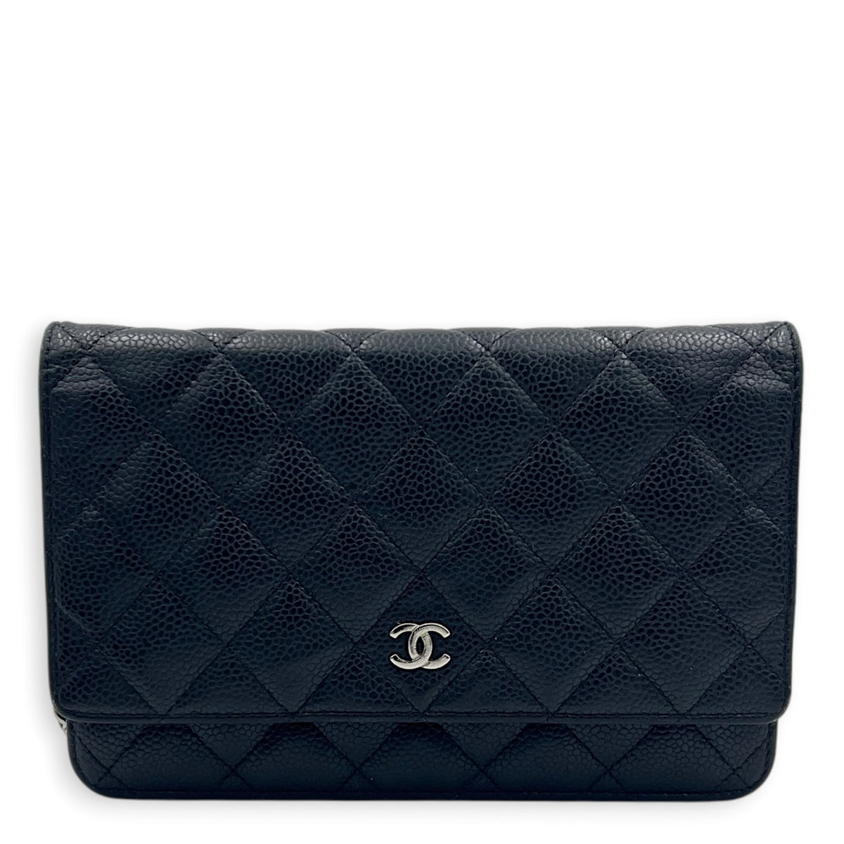 Classic Wallet On Chain Black in Caviar Leather, Silver hardware