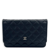 Classic Wallet On Chain Black in Caviar Leather, Silver hardware