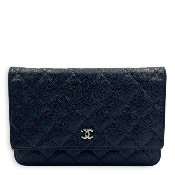 Classic Wallet On Chain Black in Caviar Leather, Silver hardware