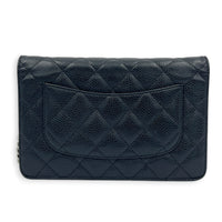 Classic Wallet On Chain Black in Caviar Leather, Silver hardware