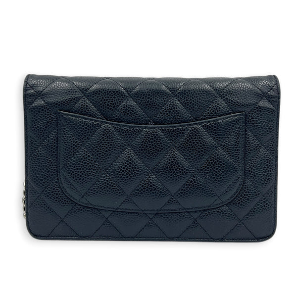 Classic Wallet On Chain Black in Caviar Leather, Silver hardware