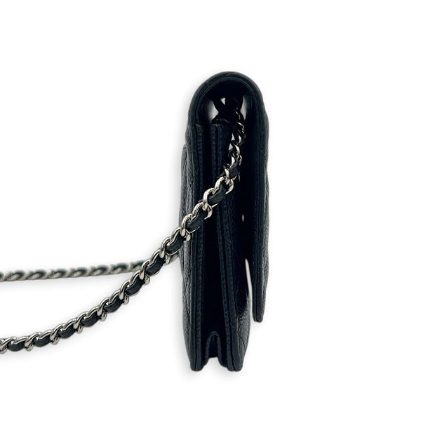 Classic Wallet On Chain Black in Caviar Leather, Silver hardware
