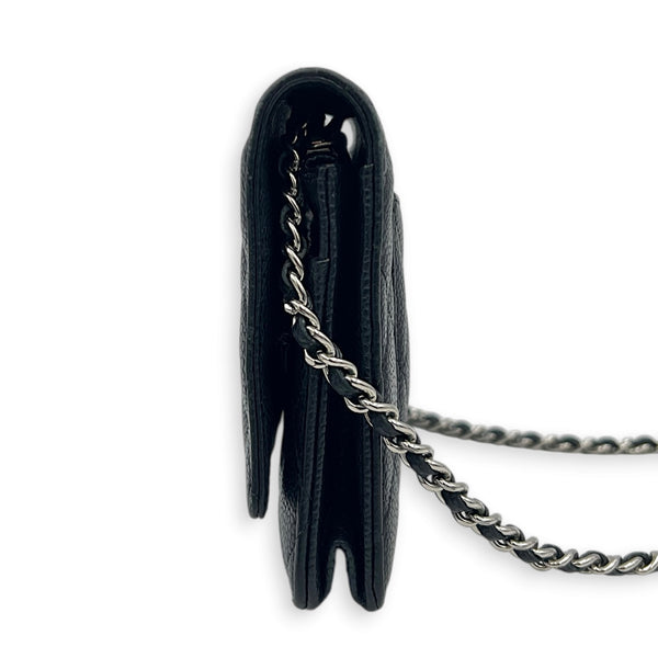 Classic Wallet On Chain Black in Caviar Leather, Silver hardware