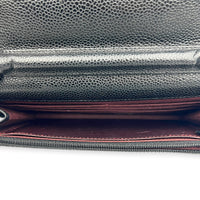 Classic Wallet On Chain Black in Caviar Leather, Silver hardware