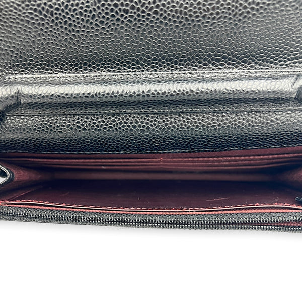 Classic Wallet On Chain Black in Caviar Leather, Silver hardware