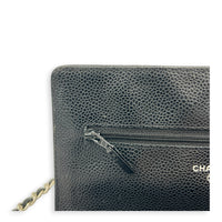 Classic Wallet On Chain Black in Caviar Leather, Silver hardware