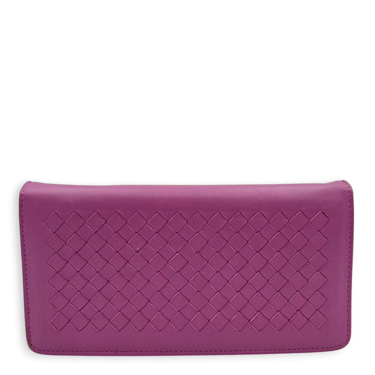 Intrecciato Wallet On Chain Purple in Intrecciato Leather, Ruthenium hardware