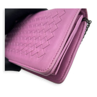 Intrecciato Wallet On Chain Purple in Intrecciato Leather, Ruthenium hardware