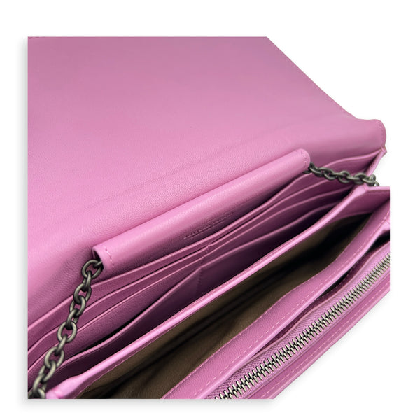 Intrecciato Wallet On Chain Purple in Intrecciato Leather, Ruthenium hardware