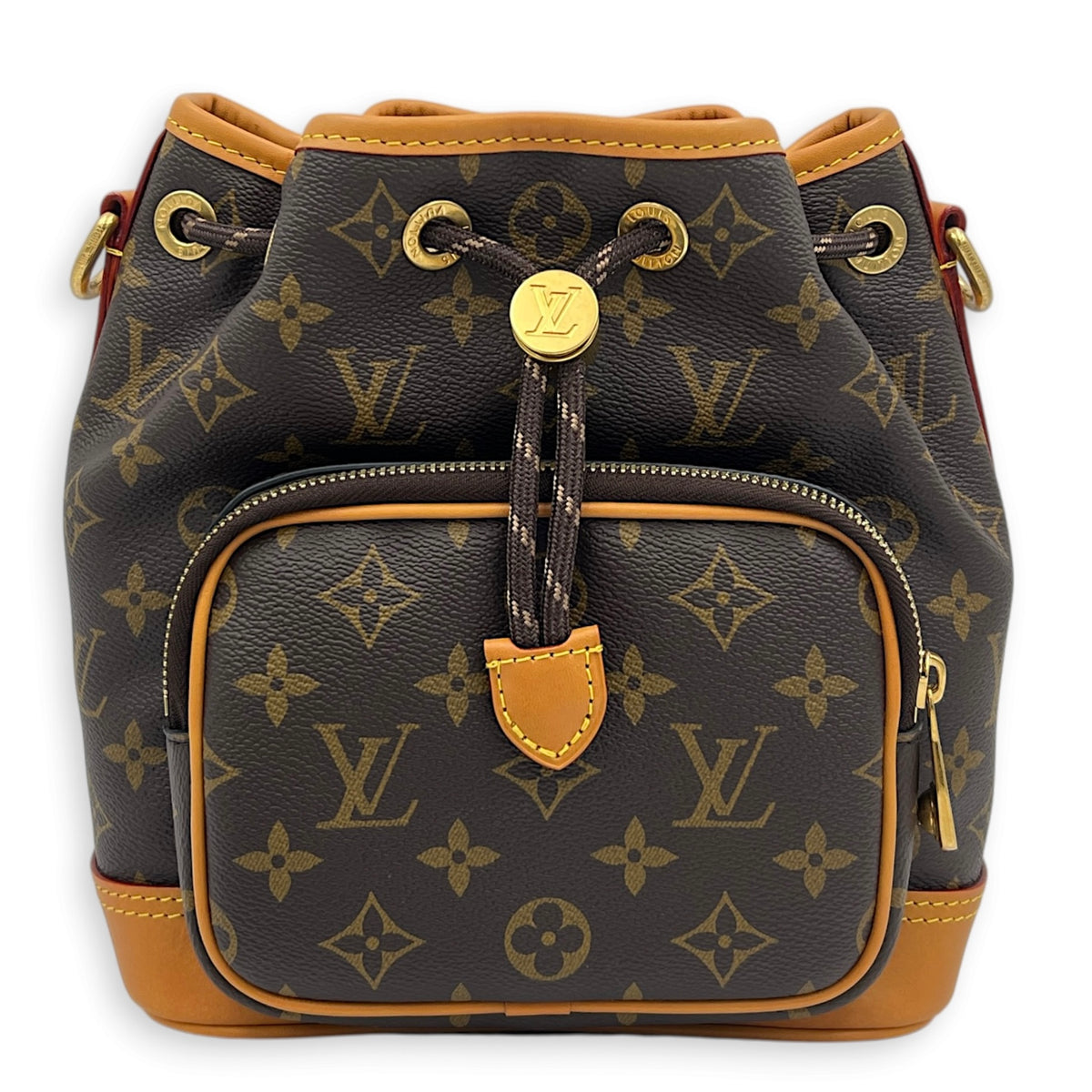 Noe Cargo Bucket Bag Brown in Monogram Coated Canvas, Gold hardware