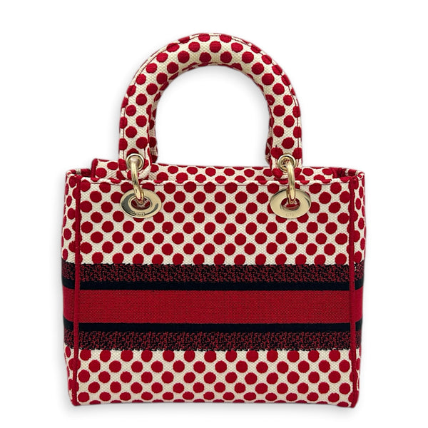 Lady D-Lite Top Handle Bag Red in Fabric, Light Gold hardware