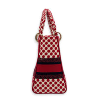 Lady D-Lite Top Handle Bag Red in Fabric, Light Gold hardware