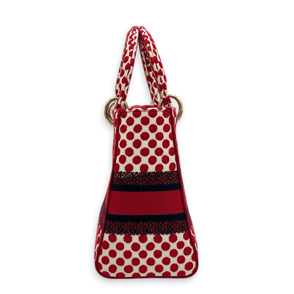 Lady D-Lite Top Handle Bag Red in Fabric, Light Gold hardware