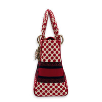 Lady D-Lite Top Handle Bag Red in Fabric, Light Gold hardware